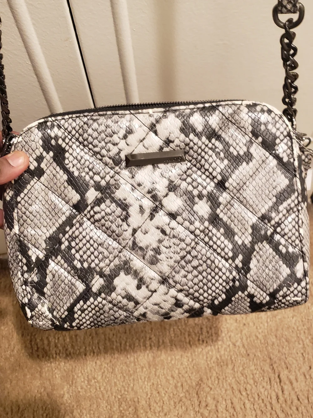 Aldo Black & Cream Snake-Print Crossbody Bag